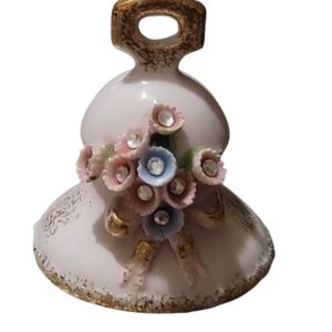 Lefton China Gold pink floral bell Japan 79460 Hand Painted Small Detailed Daint